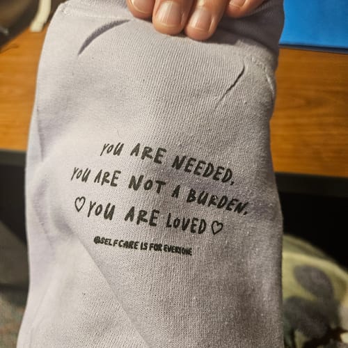 Customer photo review of Keep Going; 100 Reasons To Stay Alive (includes a back-print & sleeve-print!) - Hoodie