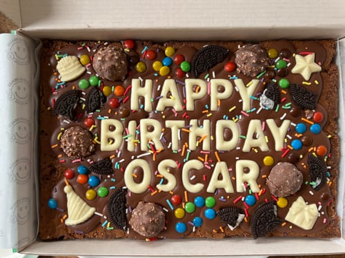 Customer photo review of Mega custom message birthday brownie