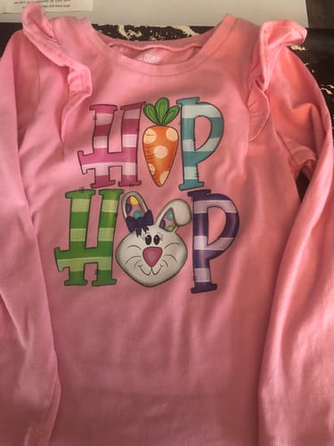Customer photo review of Hip Hop Bunny Easter DTF Heat Transfer, Easter Design