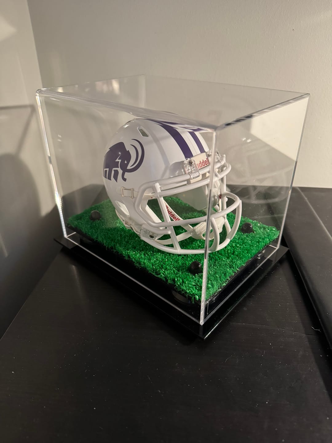 Customer photo review of Mini/Miniature Football Helmet (not Full Size) Display Case - Clear (A003/V45)