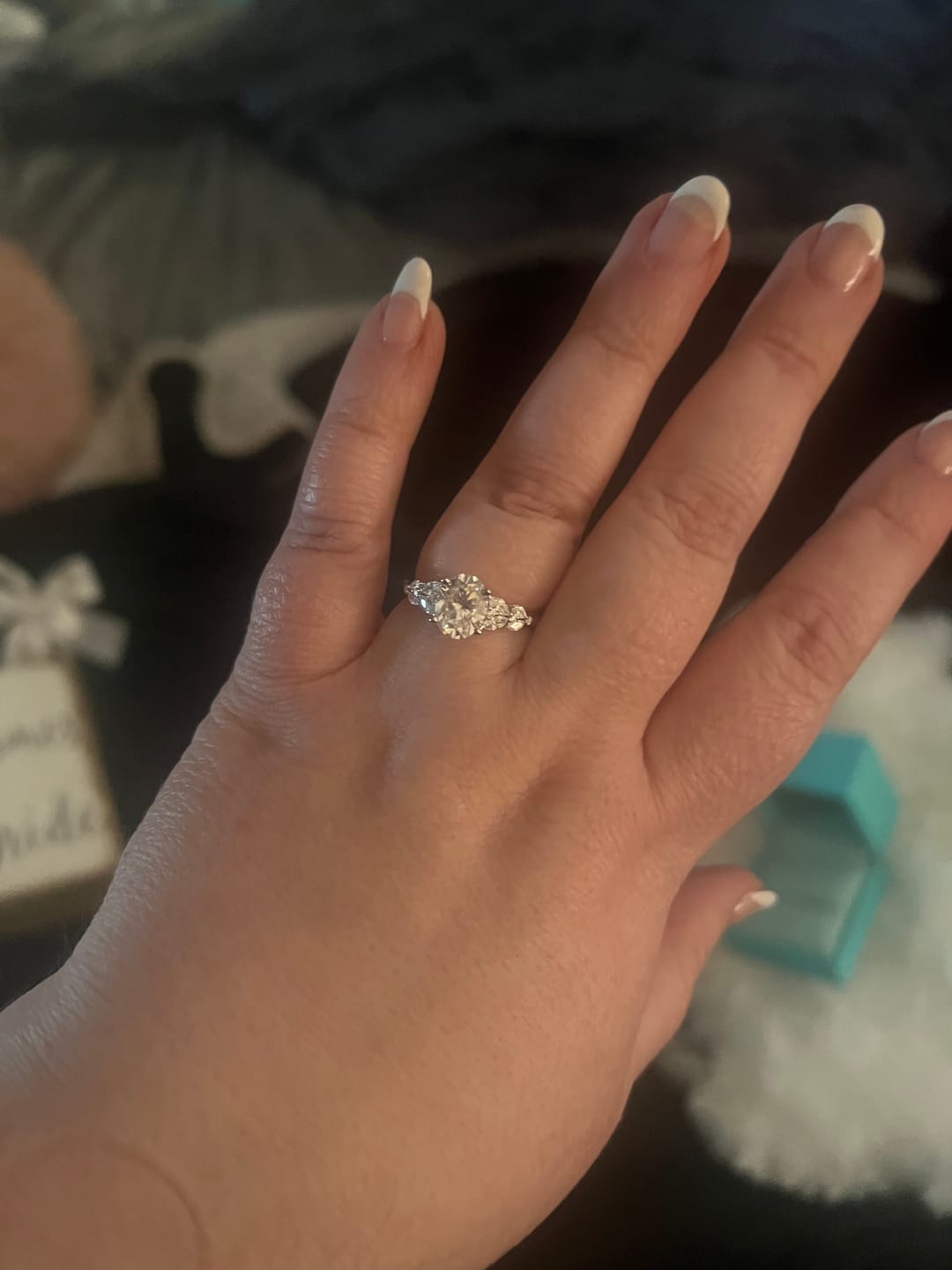 Customer photo review of Oval Cut Moissanite With Marquise Cluster Engagement Ring