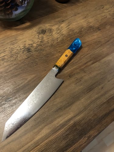 Customer photo review of "Raikiri" Damascus Steel Kiritsuke Chef Knife