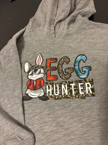 Customer photo review of Egg Hunter Easter DTF Heat Transfer, Easter Design