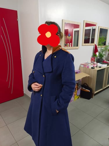 Customer photo review of Manteau vintage boutonné patchwork bleu marine années 1950