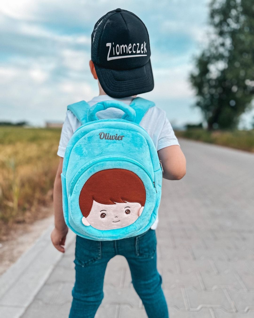 Customer photo review of Personalized Blue Plush Baby Boy Backpack