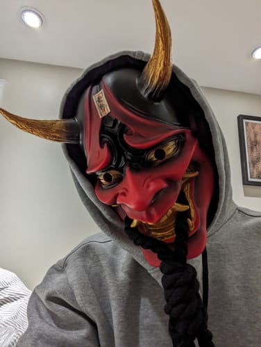 Customer photo review of Red Handcrafted Ghost Hannya Resin Mask
