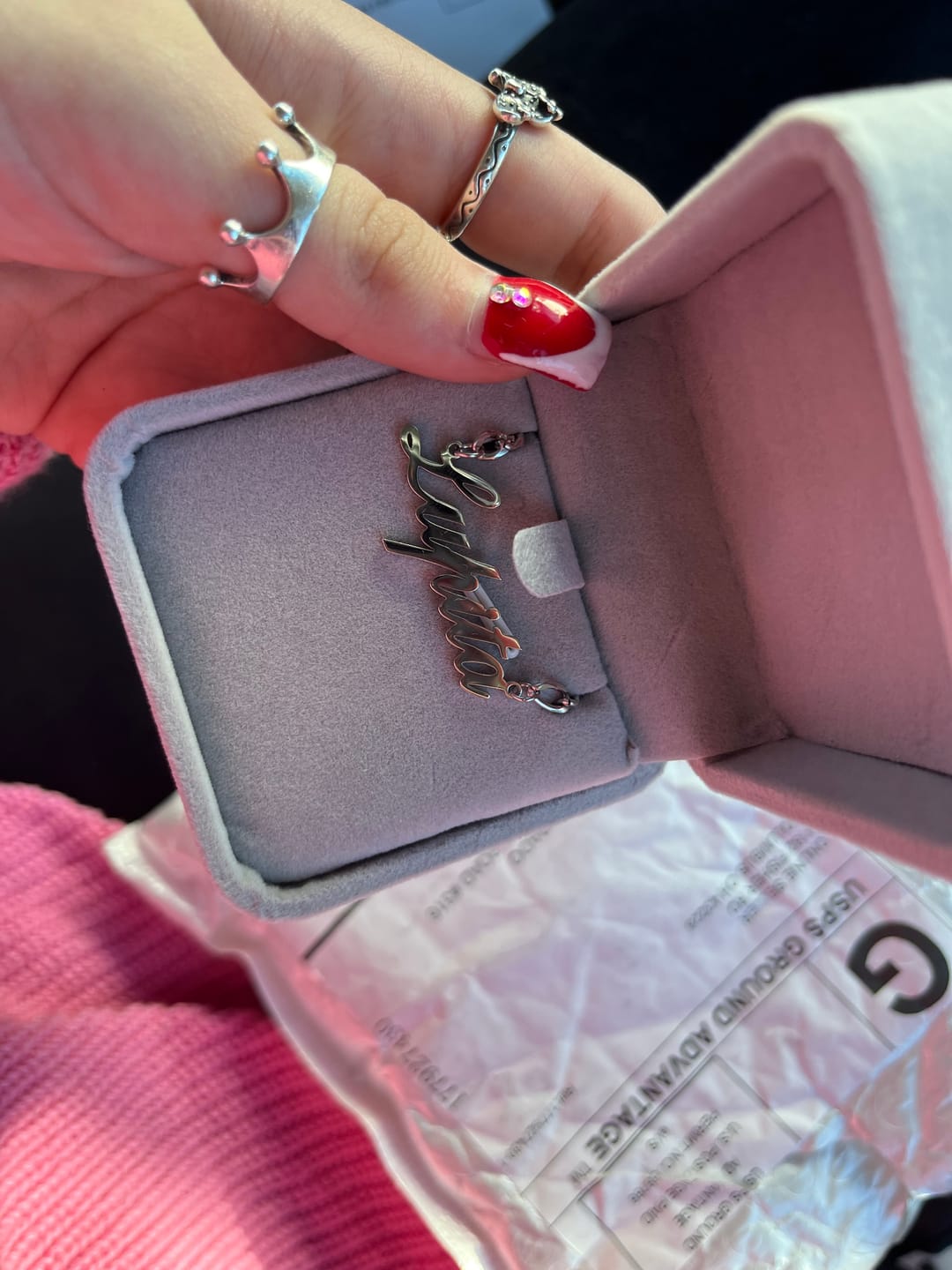 Customer photo review of LUX Name Necklace