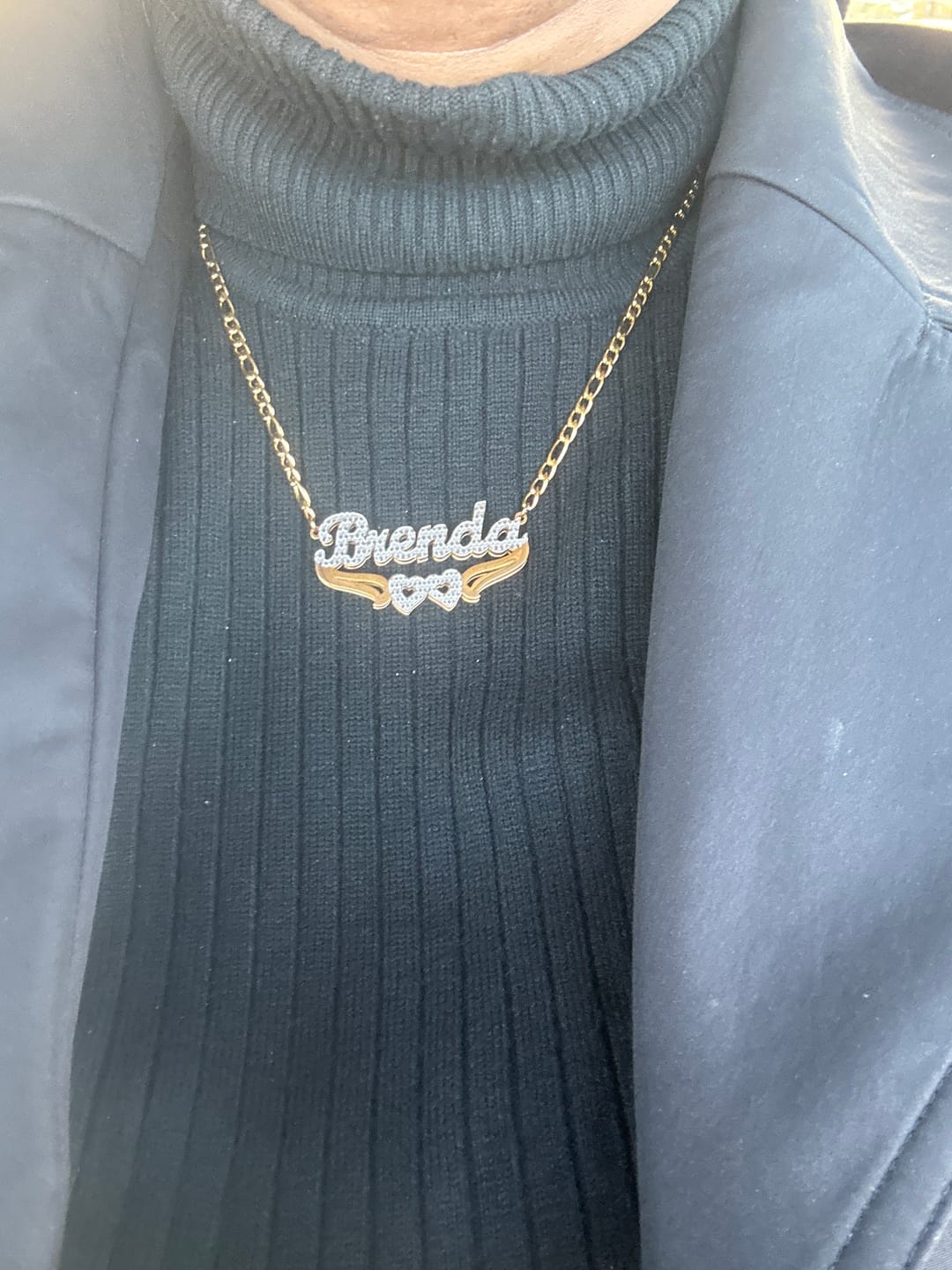 Customer photo review of Double Hearted 3D Plated Name Necklace