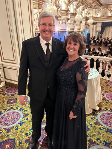 Customer photo review of Beaded Applique Illusion High Neck Gown