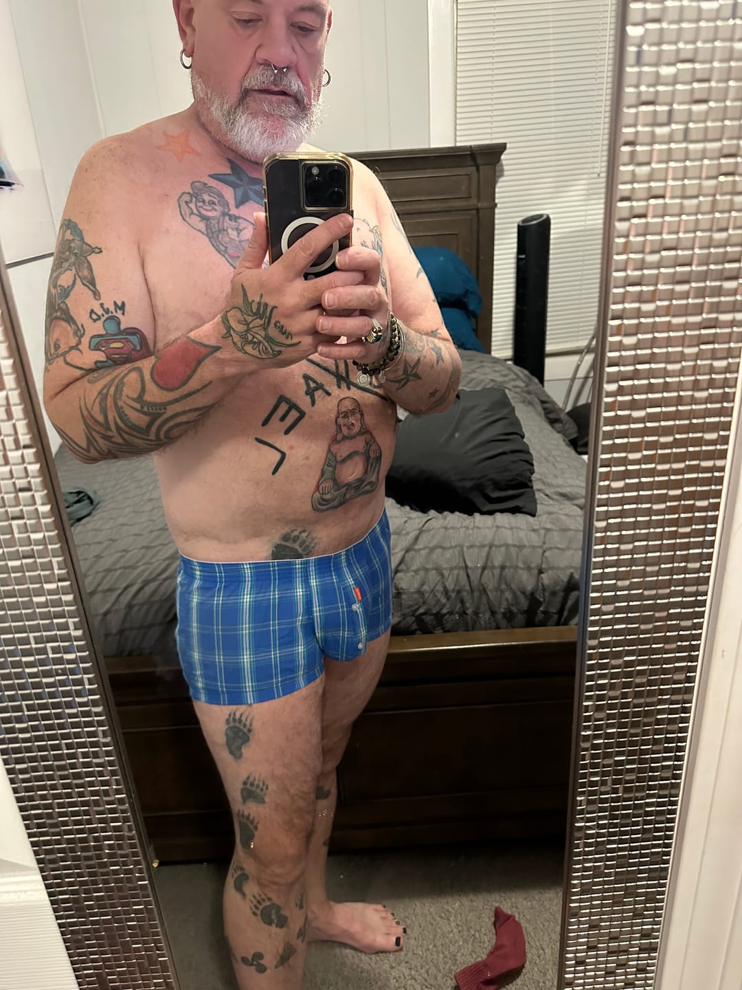 Customer photo review of Men's Classic Plaid Cotton Trunks With Button Fly