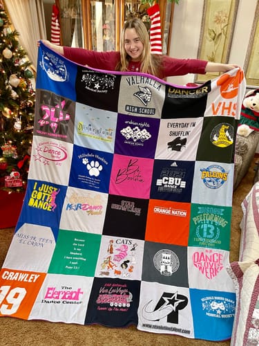 T-shirt quilt featuring valhalla high school falcons by Julie from CA