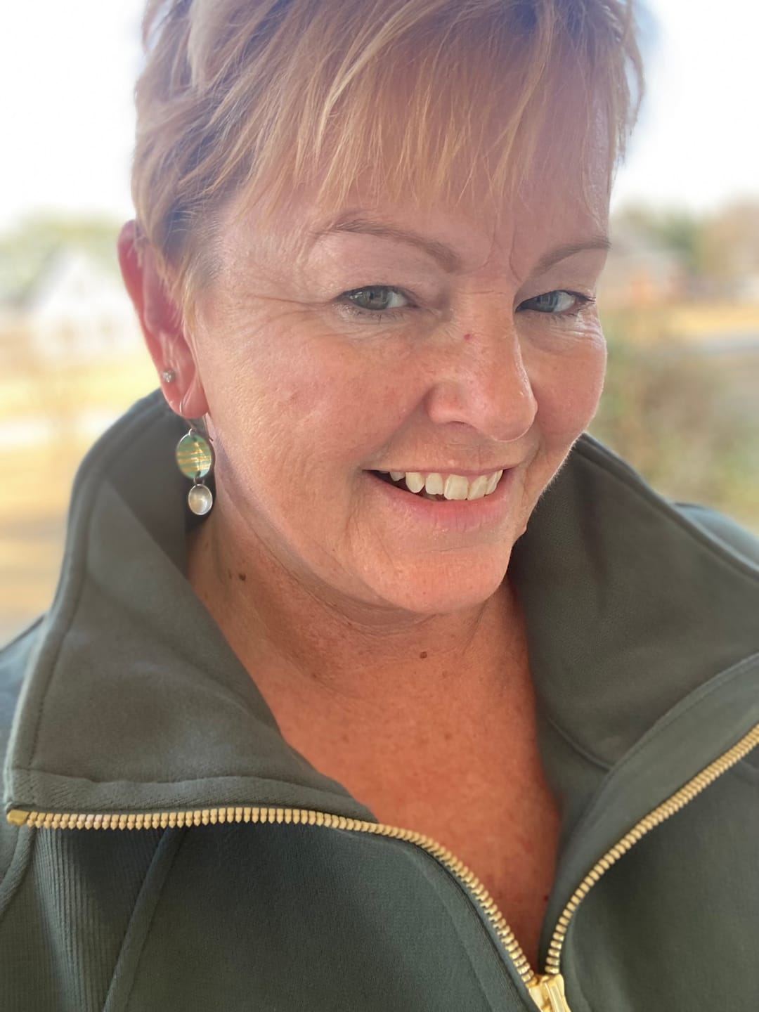 Customer photo review of Gold kissed enameled penny charm earrings *blush + brass* [ready to ship]