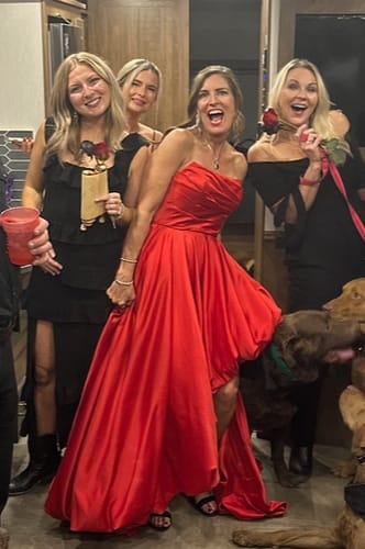 Customer photo review of Strapless Rouched Gown