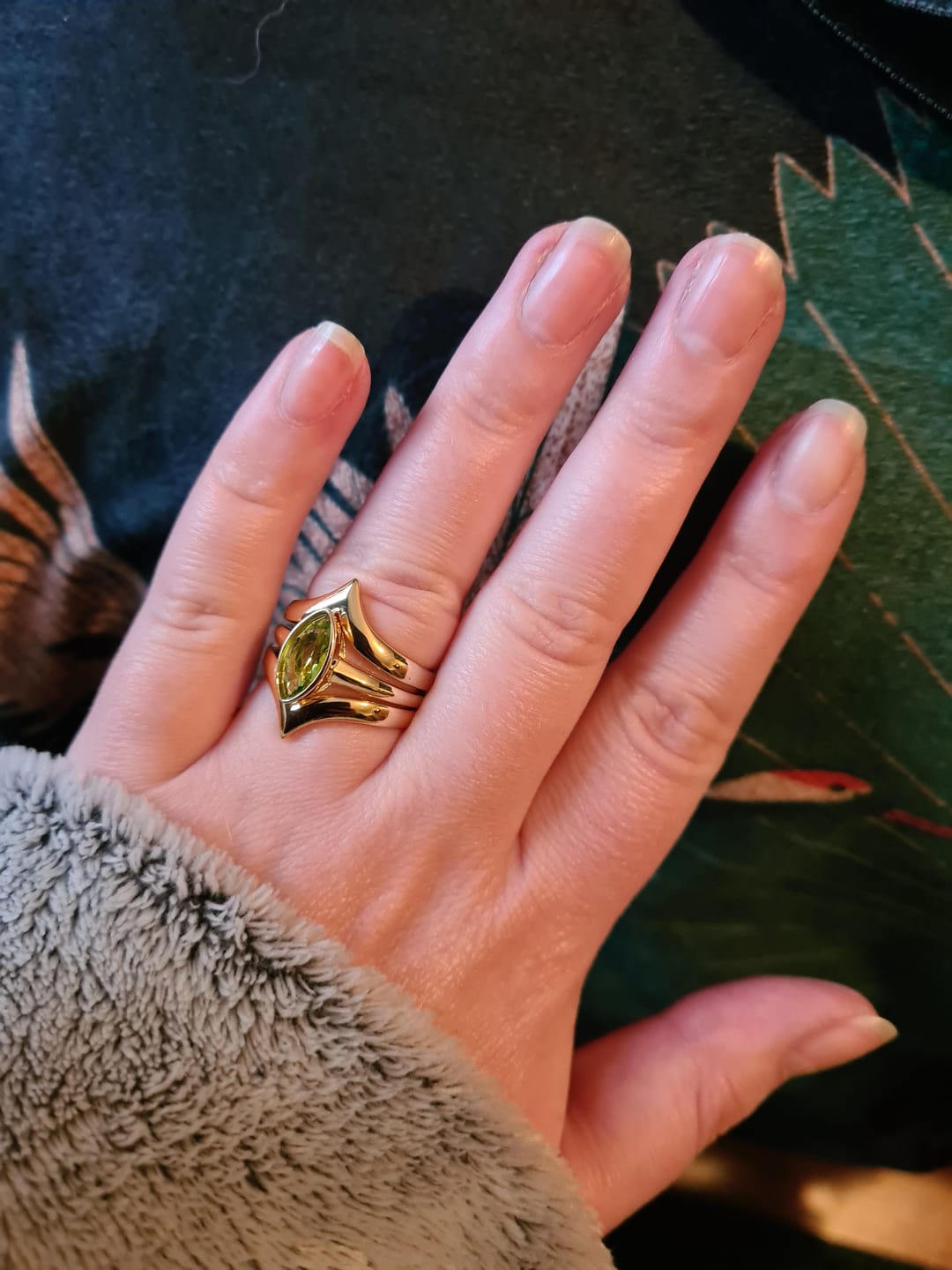 Customer photo review of Surf Moon Ring with Peridot