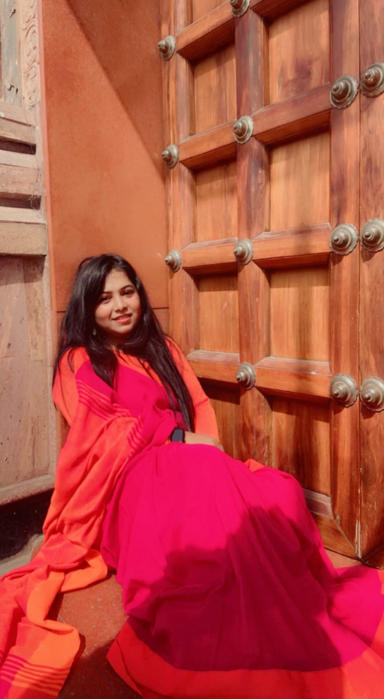 Customer photo review of Pink Orange Soft Cotton  Saree