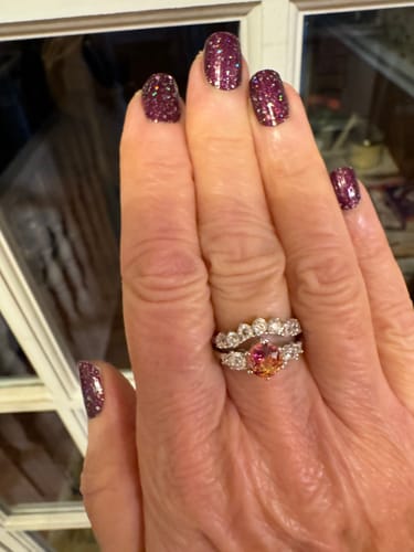 Customer photo review of 7-Stone Solitaire Red Orange CZ Ring Set in Sterling Silver