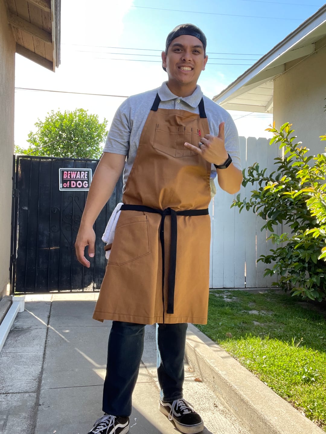Customer photo review of Deluxe Chef Apron - Honey Gold