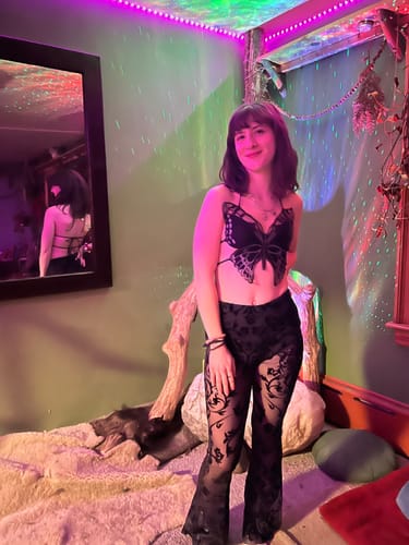 Customer photo review of Butterfly pattern embroidery halter self tie backless crop top