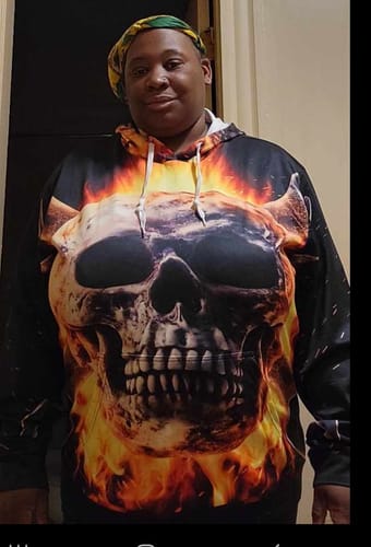Customer photo review of Flaming Skull And Cross Wrench Print Pullover Hoodie