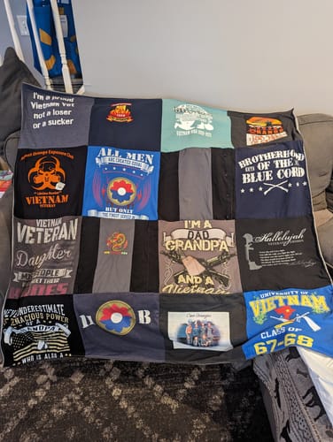 T-shirt quilt with military history, veterans affairs themes by stephanie from NJ