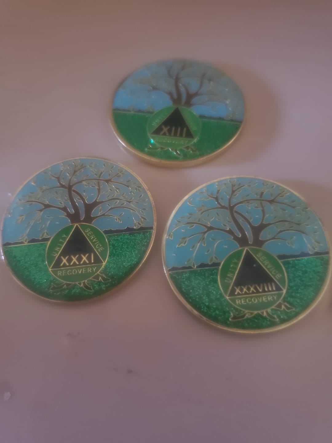 Customer photo review of 1 to 60 Year Tree of Life Specialty AA Recovery Medallion - Tri-Plated Chip/Coin