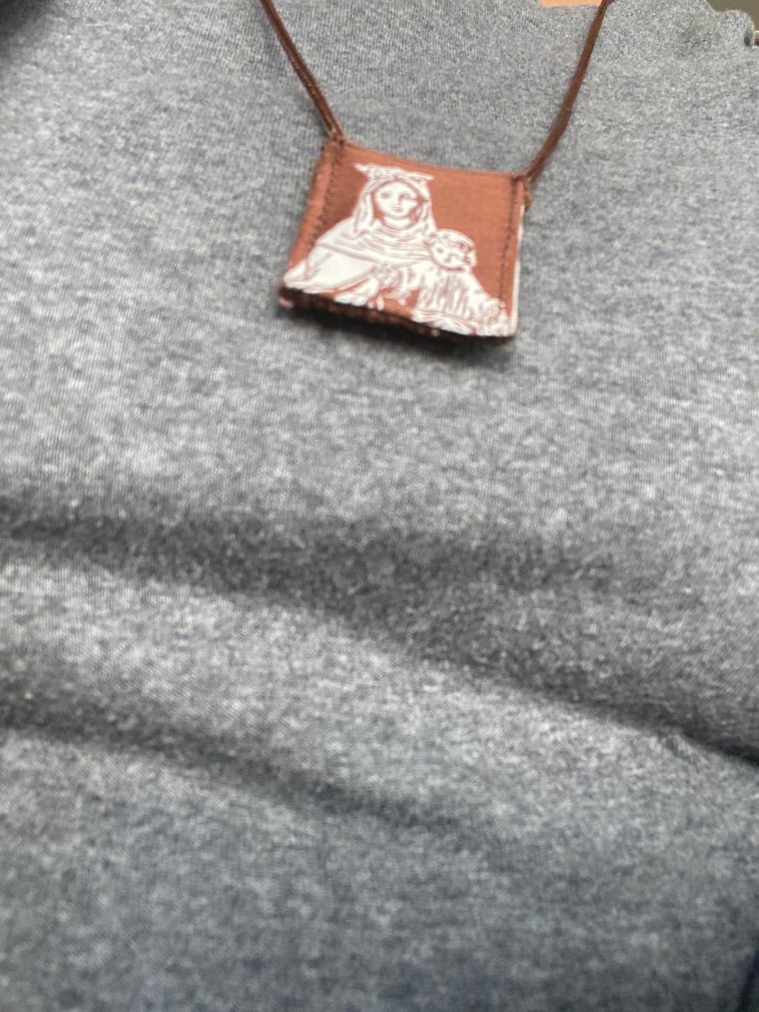 Customer photo review of Premium Brown Scapular, Brown & Cream, Our Lady of Mt. Carmel with Promise