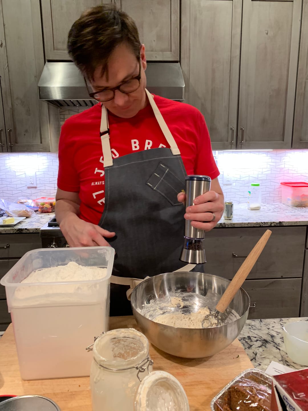 Customer photo review of Cobalt Grey Japanese Denim Chef Apron