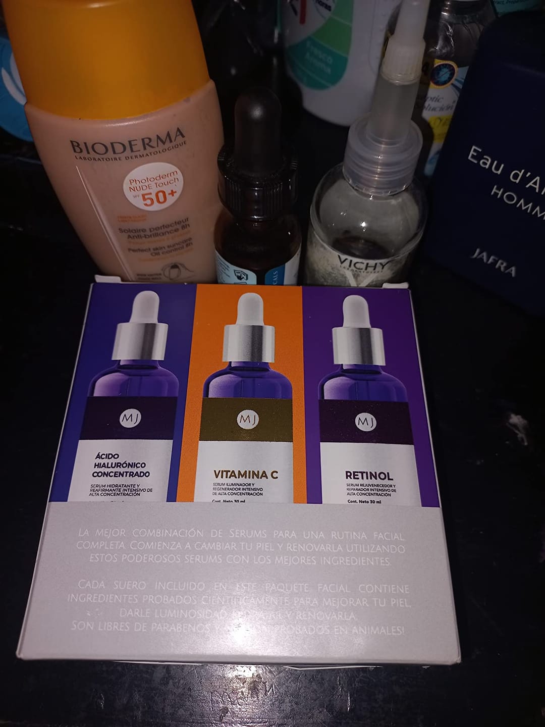 Customer photo review of Kit Facial Con 3 Serums Acido Hialurónico, Retinol, Vit C
