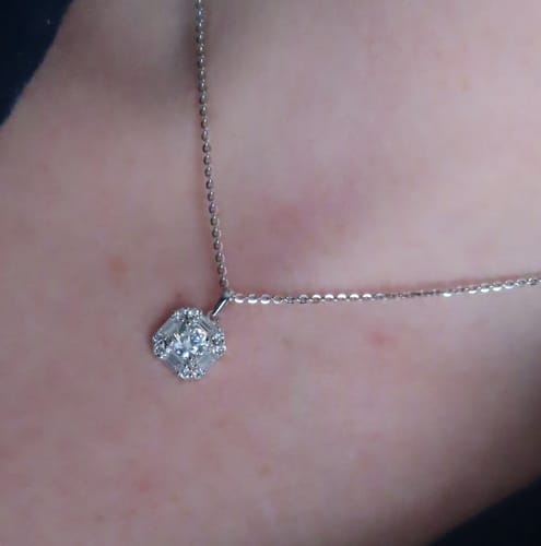 Customer photo review of Halo Art Deco CZ Necklace in Sterling Silver