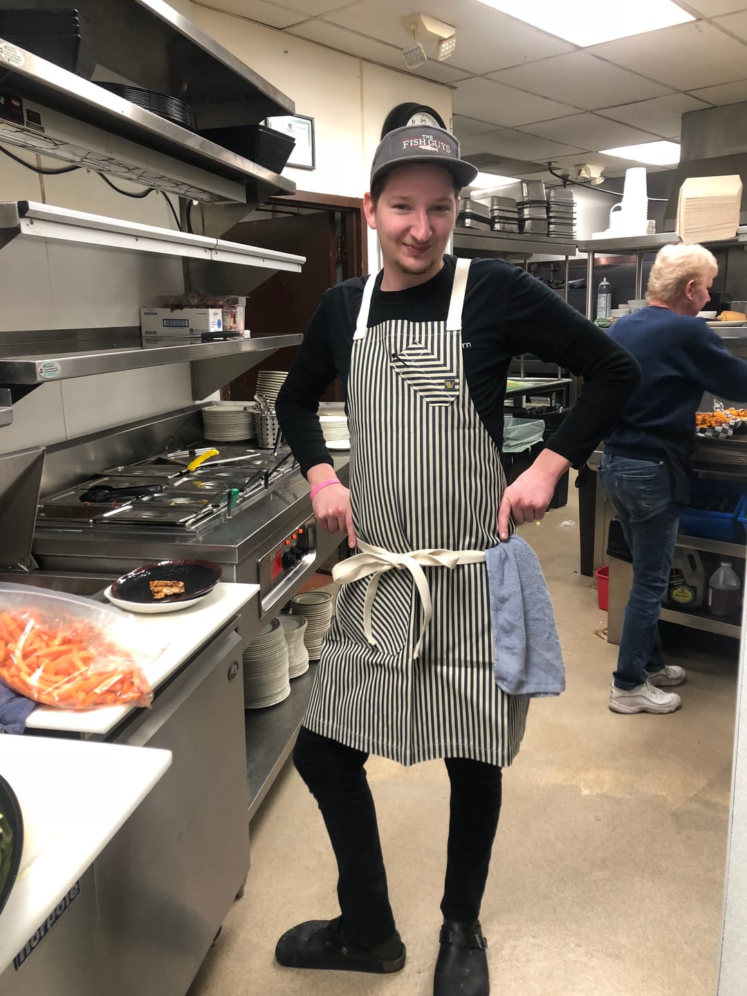 Customer photo review of Indigo + Cream Striped Chef Apron