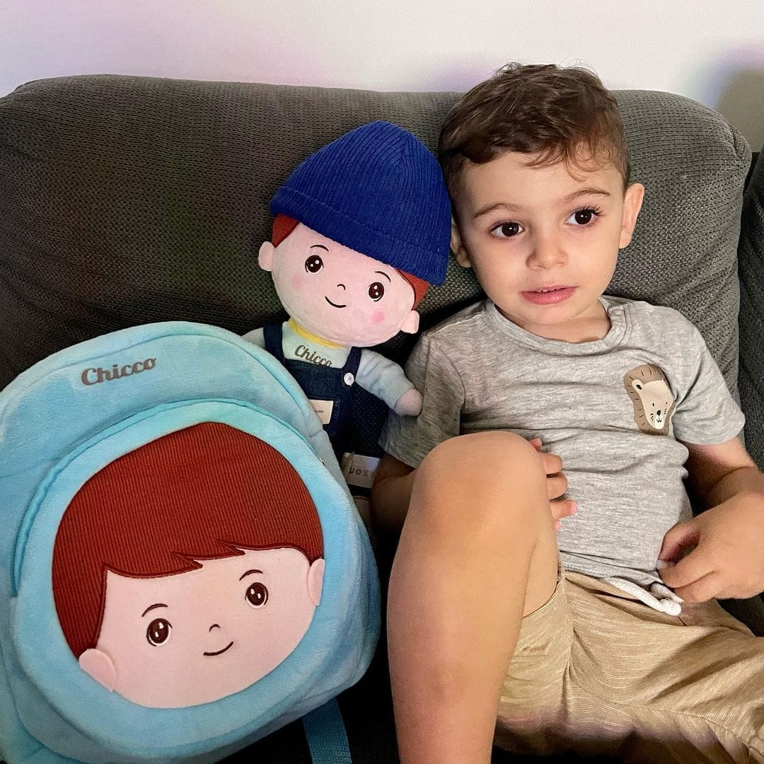 Customer photo review of Personalized Blue Plush Baby Boy Backpack