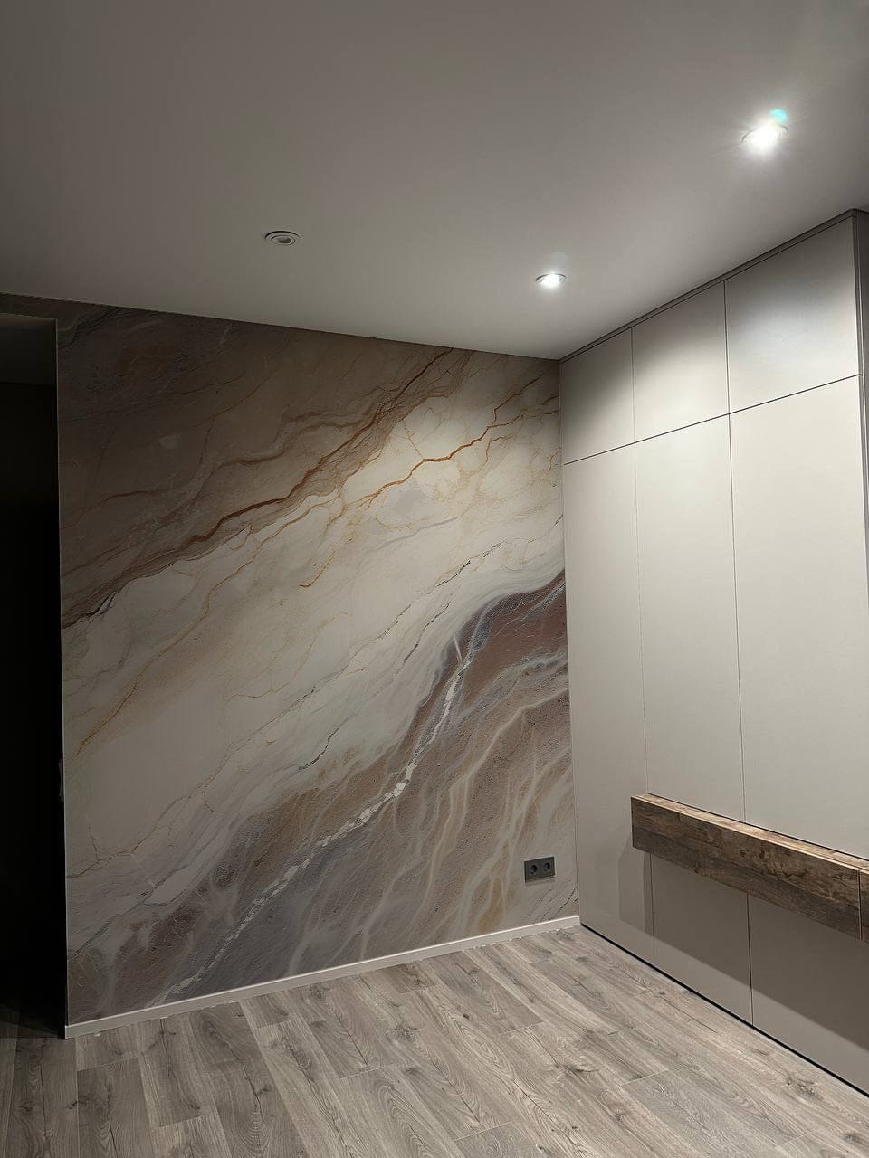 Customer photo review of Brown and Beige Marble Mural - Stone Wallpaper - Peel and Stick Marble Texture - Removable Bathroom Stone Mural - Marble Wallpaper