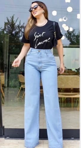 Customer photo review of High Rise Wide Leg Jeans - Ice Blue