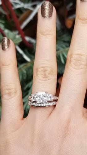 Customer photo review of 3-Stone 1.6ct Princess CZ Ring in Sterling Silver