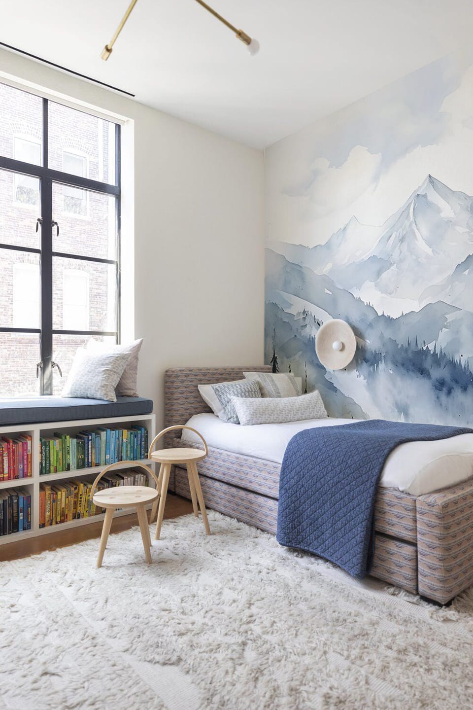 Customer photo review of Winter Mountains Mural, Snowy Landscape Wallpaper, Grey Watercolor Mural, Peel and Stick Pine Forest, Nursery Blue Mountain Decor