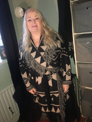 Customer photo review of Selena Black Fringe Detail Cardigan