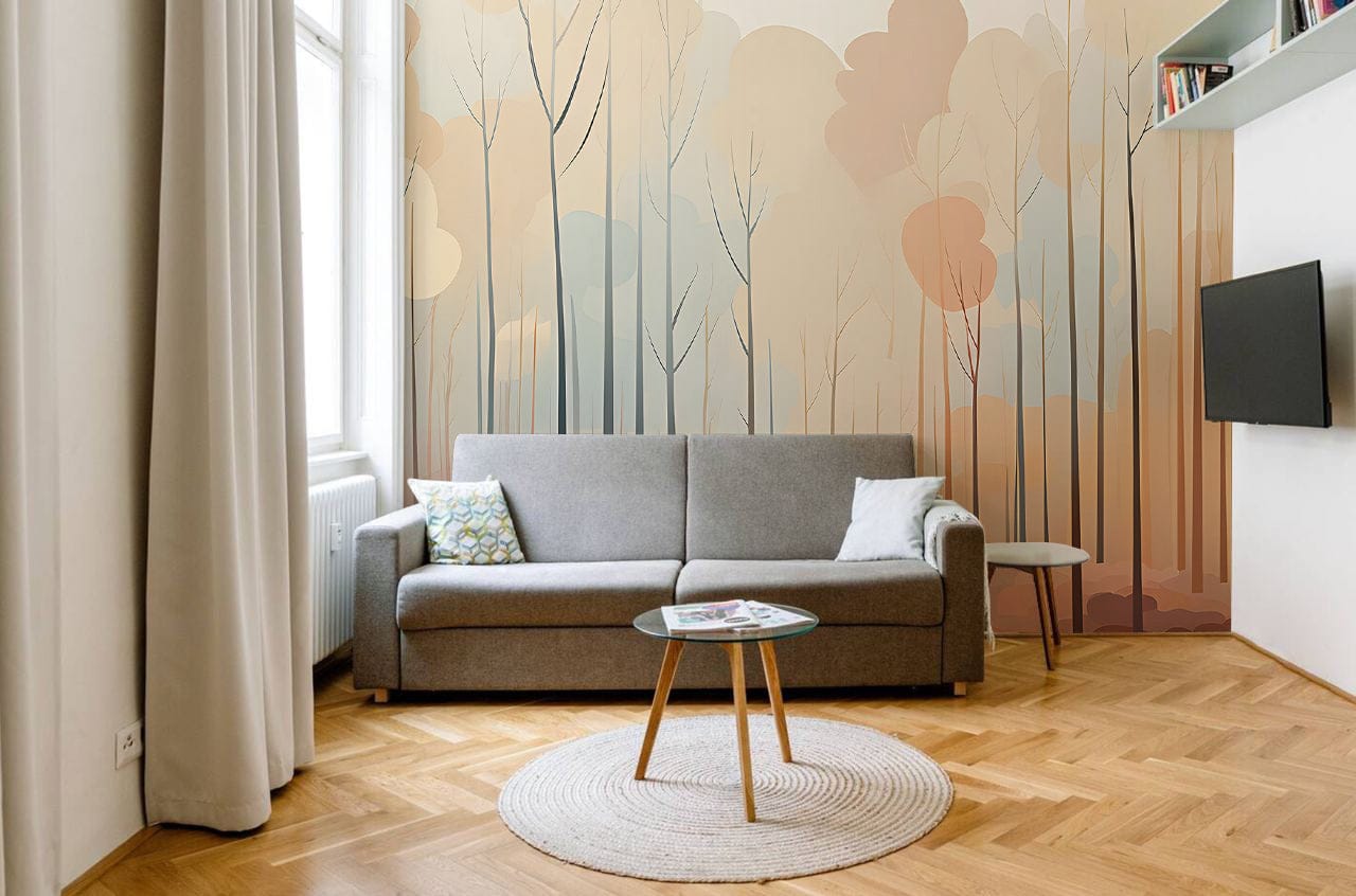 Customer photo review of Watercolor Forest Mural - Peach Color Wallpaper - Orange forest wallpaper - Soft Colors Mural - Nursery Watercolor Forest