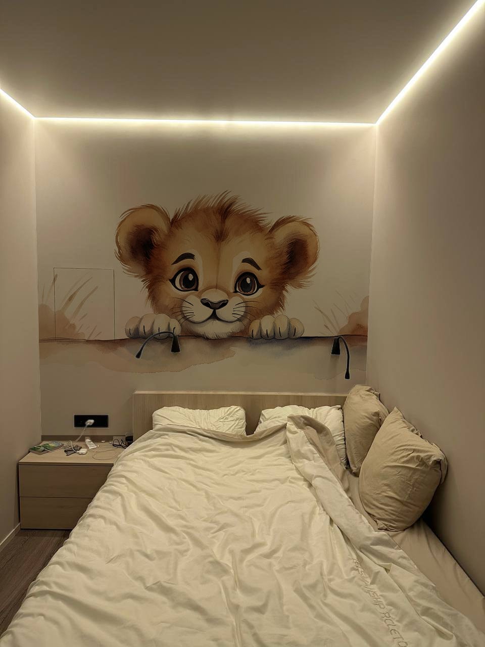 Customer photo review of Cute Baby Lion Wallpaper - Watercolor Safari Mural - Cute Animal Wallpaper - Peel and Stick Nursery Animal Mural - PVC Free Kids Decor
