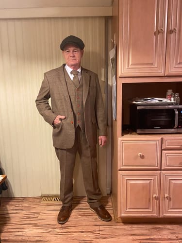 Customer photo review of Light Brown Herringbone Tweed 3 Piece Suit