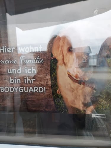 Customer photo review of Hunde-Türschild mit Foto & Wunschtext (UV- UND WETTERFEST)
