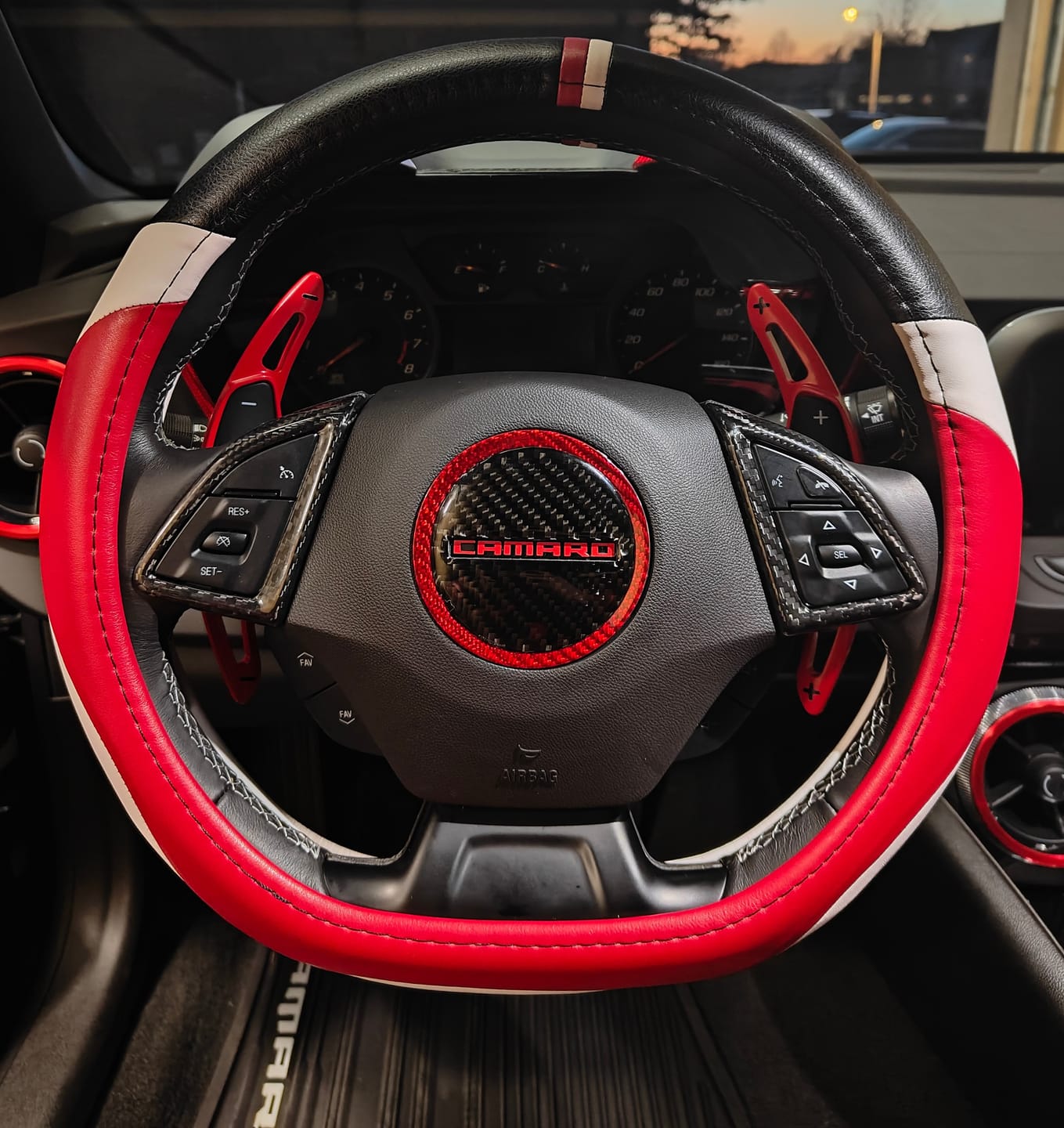 Customer photo review of Camaro 2016-2024 Carbon Fiber Steering Wheel Airbag Center Overlay