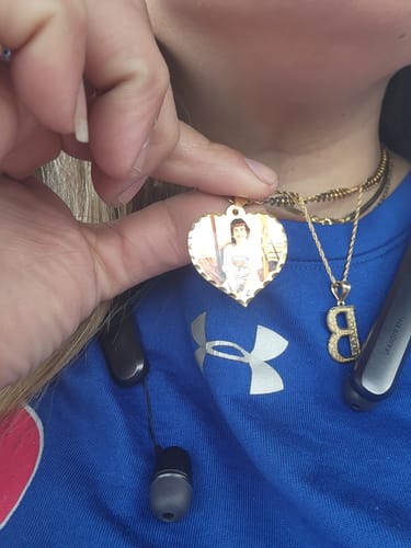 Customer photo review of Diamond Cut Heart Shape Photo Necklace