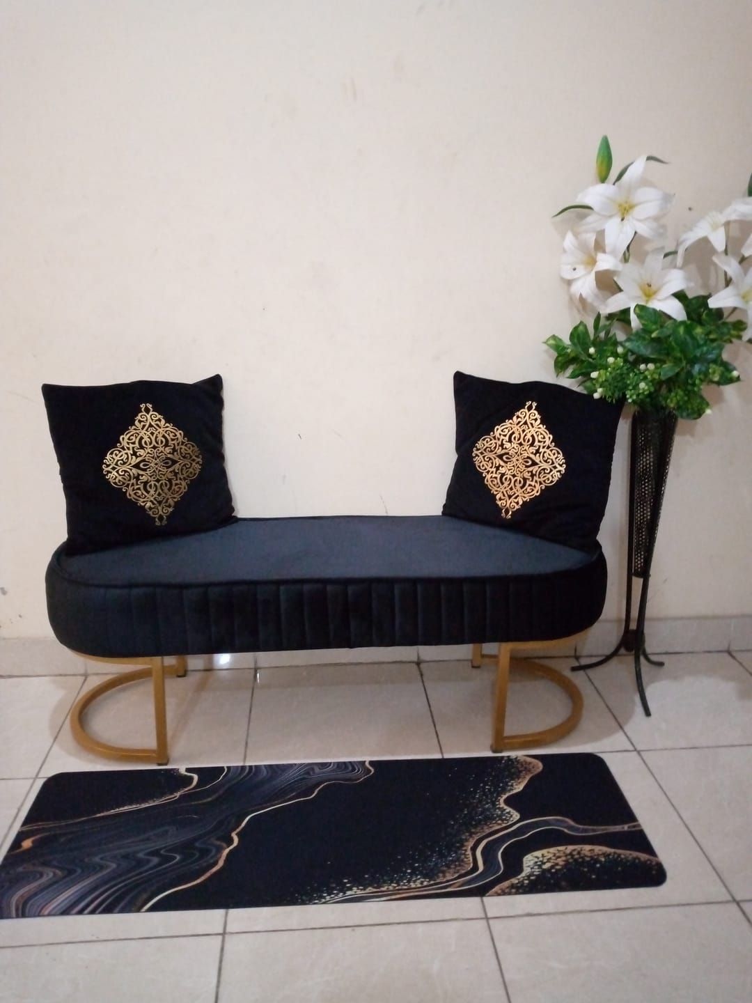 Customer photo review of 3 Seater Luxury Wooden Stool With Steel Stand -479
