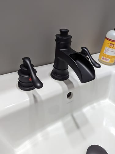 Customer photo review of 8 in Waterfall 2-Handle Bathroom Faucet Matte Black-1