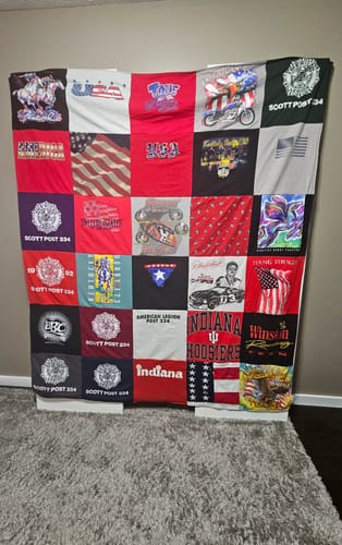 T-shirt quilt featuring indiana hoosiers, wisconsin badgers by Natasha from IN