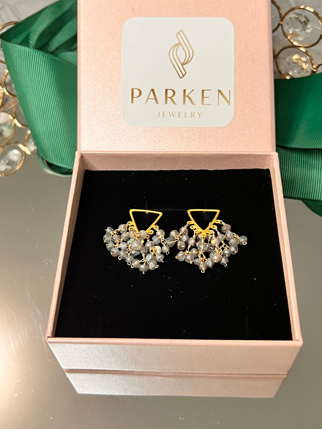 Customer photo review of Labradorite Fringe Earrings