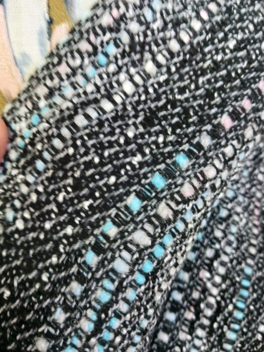Customer photo review of Blue and Grey Boucle Fabric