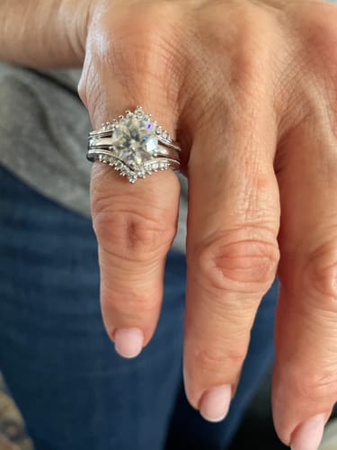 Customer photo review of Solitaire Moissanite With Enhancer Shank Bridal Engagement Ring Set