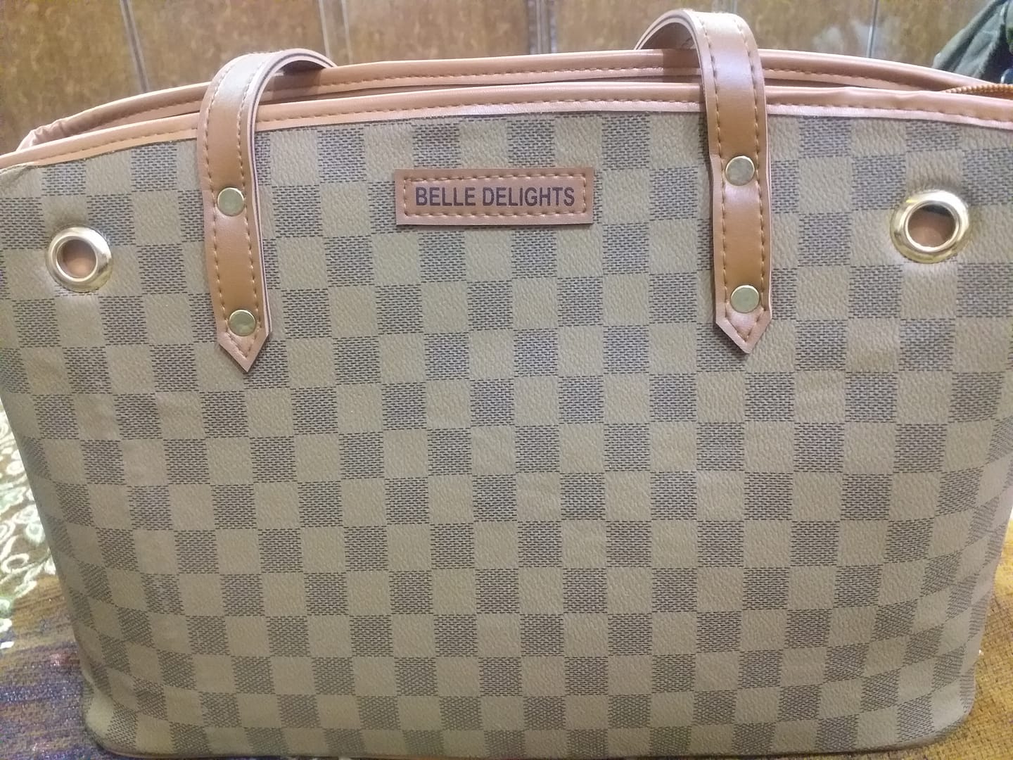 Customer photo review of Wood Belle The Checker Bag