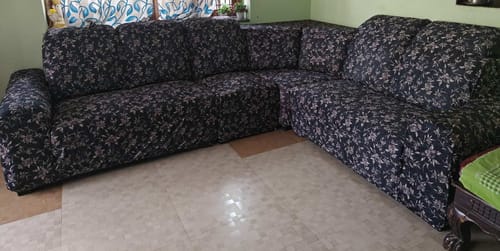 Customer photo review of Black Beige Abstract Elastic L-Shape Sofa Slipcovers